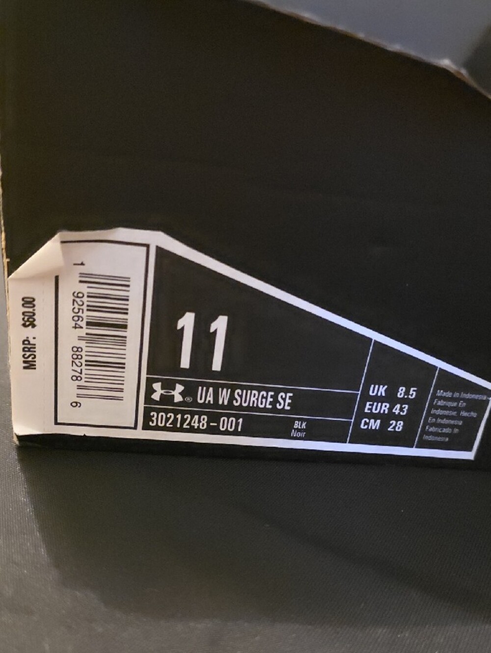 Under Armour Surge Womans Black and White Running Sneakers - Picture 3 of 9